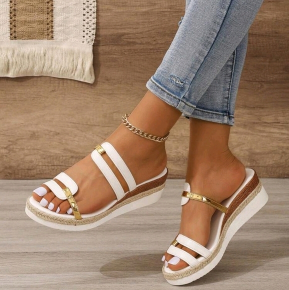 COPY - White Cross-Border Round Toe Open Toe Contrast Platform Wedge sandals - Picture 5 of 6